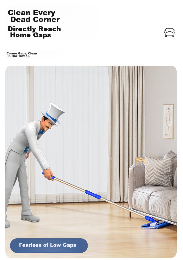 MR.SIGA Flat Mop, 42CM with 2 Cloths, 135CM Stainless Steel Handle, No-Hand Thickened Absorbent Mop Cloth 9