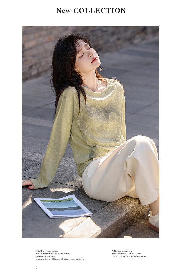 Mt [Japanese Street Style] Spring Lightweight See-Through Large Floral Print Design Long Sleeve T-Shirt, Gray-Gree 2