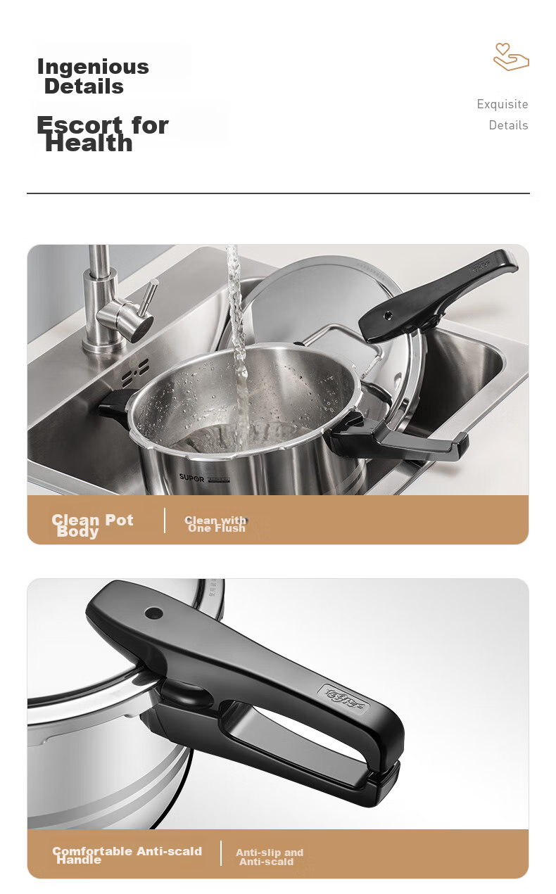 SUPOR 304 Stainless Steel 9L Pressure Cooker, 26cm [Suitable for 4-6 People], Explosion-Proof High Pressure Cooker, Compatible with Induction Cookers, Large Capacity 15
