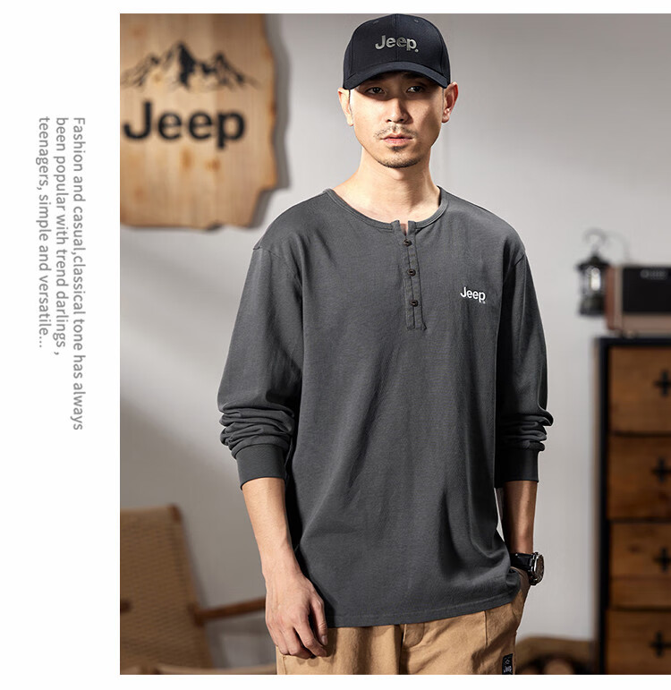 JEEP Men's Long-Sleeve T-Shirt, Spring And Autumn 2026, Pure Cotton Pullover Top, Simple And Comfortable Undershirt, Men's Clothing 8