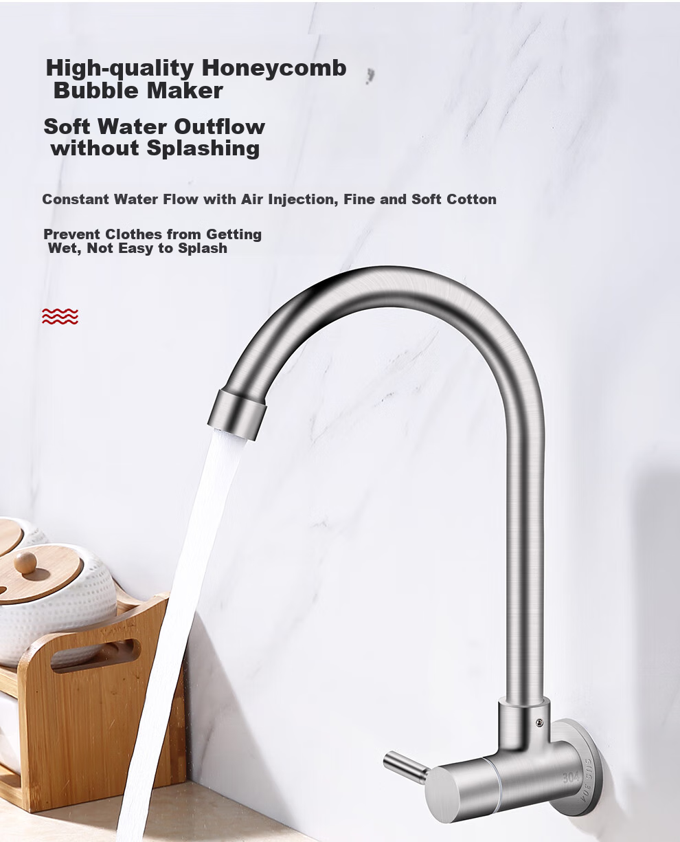 CVBAB 304 Stainless Steel Kitchen Faucet, Laundry Sink Tap, Quick-Open Single Cold Wall-Mounted Faucet CV1775 10