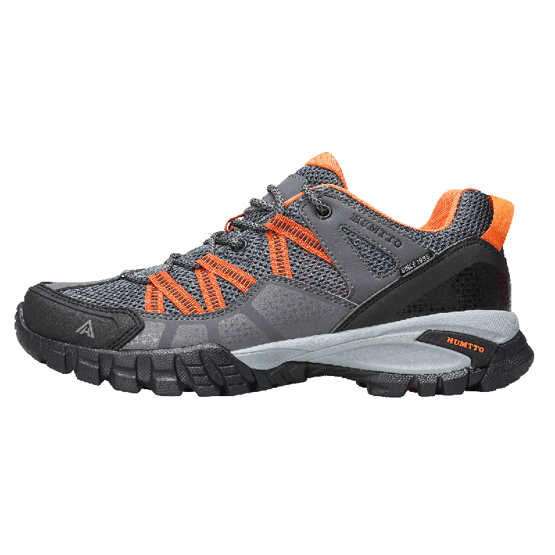 HUMTTO Summer Mesh Breathable Hiking Shoes, Large Perforated Breathable Mesh Men's Outdoor Casual Trekking Shoes, Dark Gray Orange, Size 44