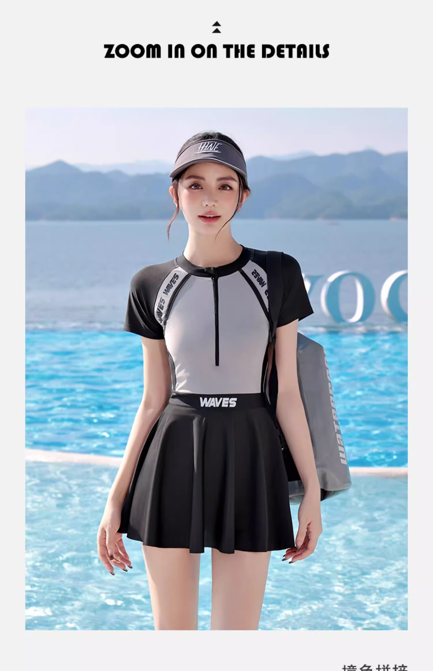 F.DYRAA Women's Swimsuit, Tummy Control Slimming Swimwear, One-Piece Dress Conservative Swimming Three-Piece Set 15046 Green M 2