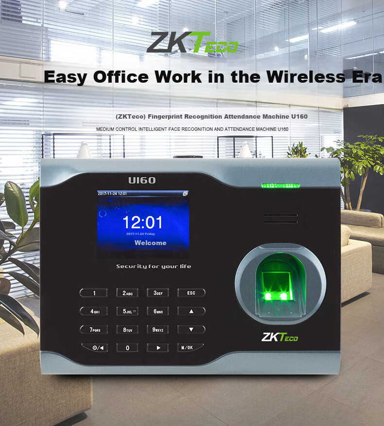 ZKTECO ZKTeco/ZKTECO Technology U160 Fingerprint Attendance Machine, Professional High-Speed Time Clock, WIFI Transmission with Large Capacity 1