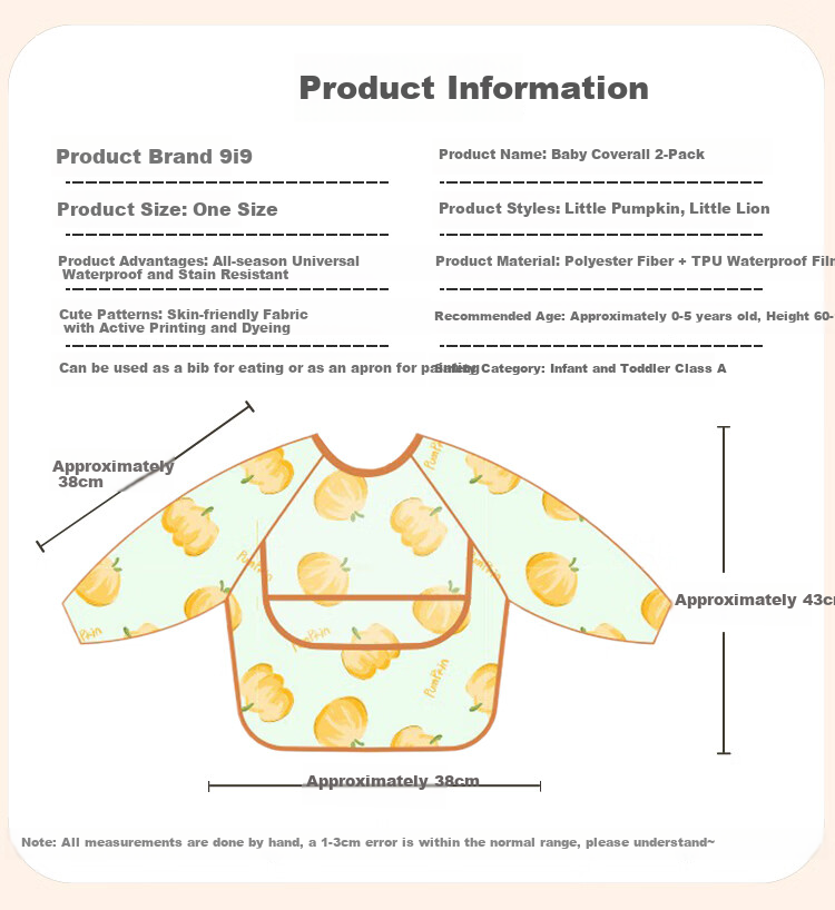 9I9 Baby Eating Smock, Waterproof Long-Sleeve Infant Apron, Kindergarten Drawing Reverse Wear, Anti-Dirt, 2-Piece Set, A124 2