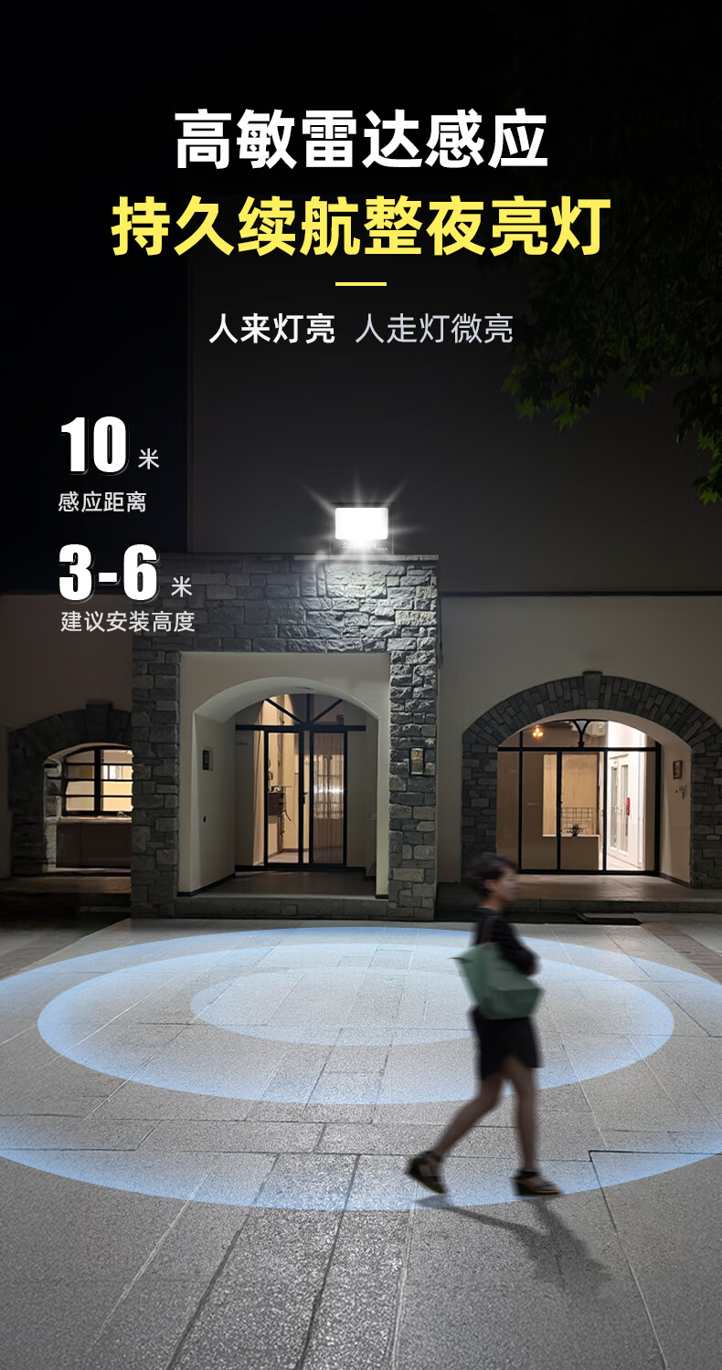 Xiangzhe Solar Outdoor Motion Sensor Light, Garden Lamp, Home Street Light, 1500-W with 5-Meter Cable 5