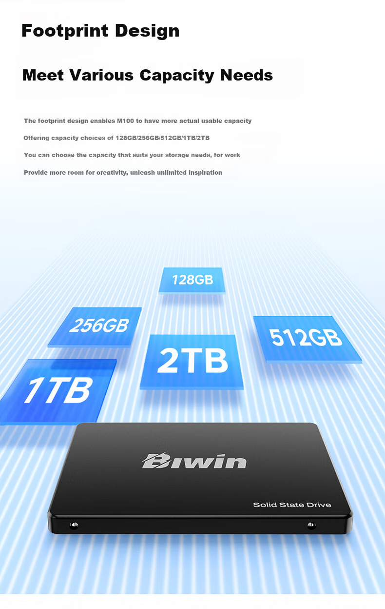 BIWIN 1TB SSD Solid State Drive, SATA 3.0 Interface, M100 Series, Read Speed 550MB/s, AI PC Computer Storage Accessory 4