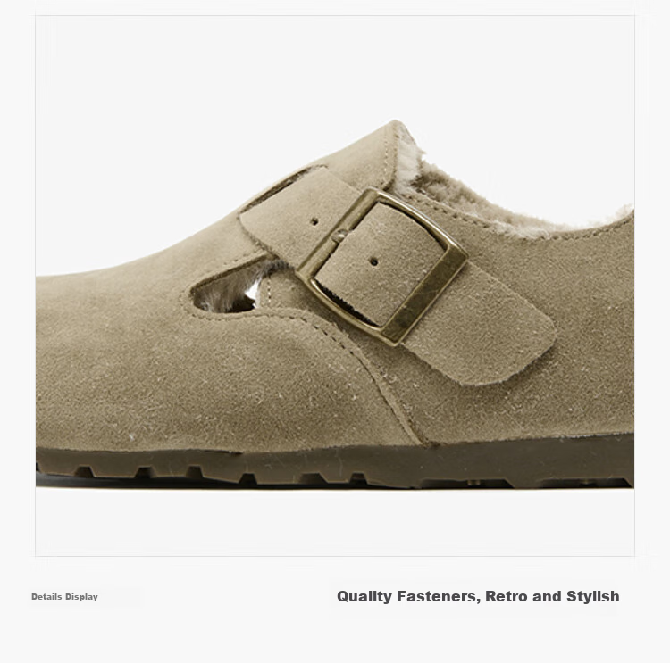Westlink All-Wool Birkenstock-Style Women's Fleece-Lined Shoes, New Winter 2024 Soft-Soled Cotton Shoes, Warm Slip-On Fluffy Shoes, Brown, Size 37 29