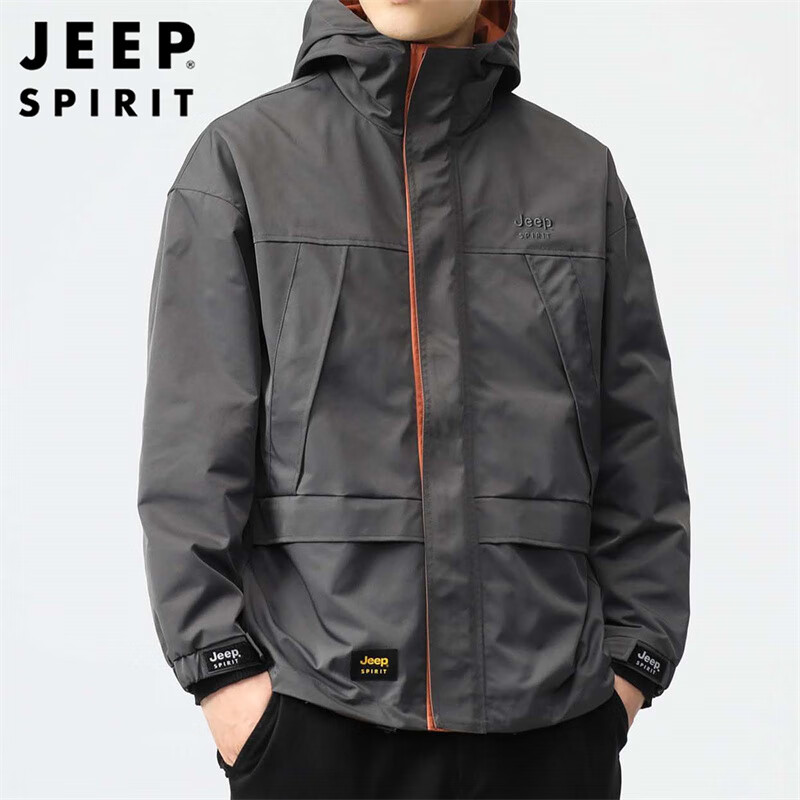 JEEP SPIRIT Men's Spring Autumn Windproof Tactical Jacket Casual Coat Gray XL