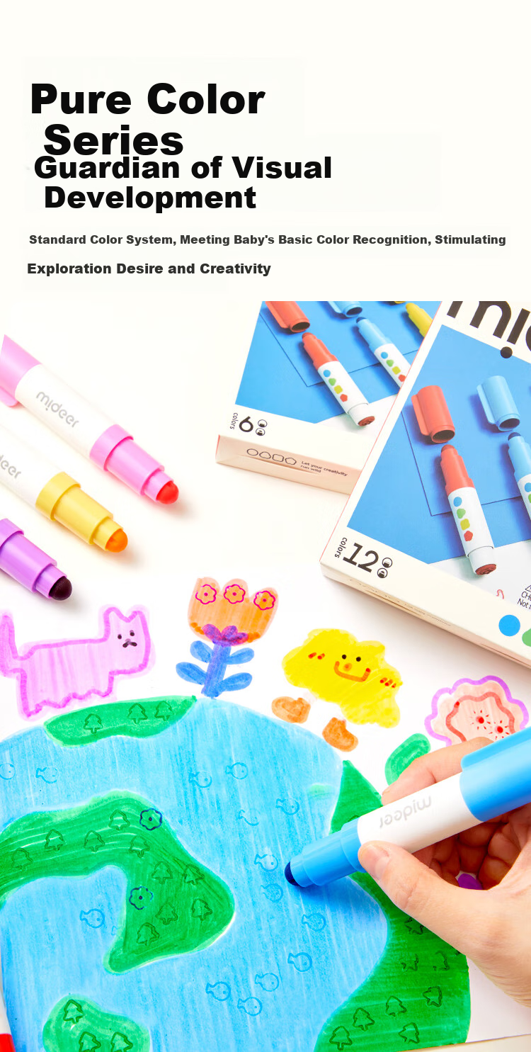MiDeer Children's Round Tip Watercolor Markers, Dual-Tip Stamp Pen, Washable Drawing Pens with Cap, Stamp Painting Tool - 6 Colors [Upgraded Stamp Version] Watercolor Markers 8