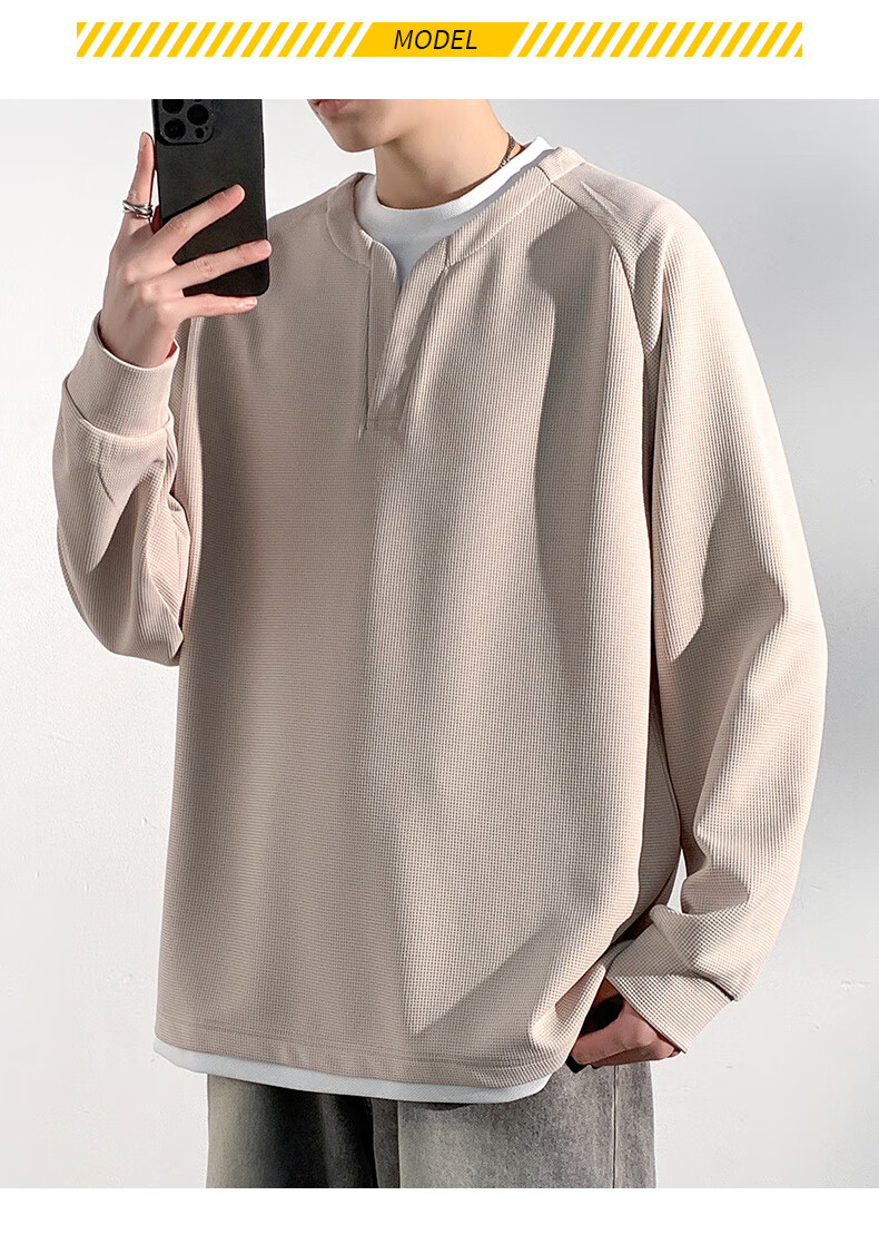 Foss Phil Men's Sweatshirt, Spring And Autumn Korean Style Patchwork Versatile Fake Two-Piece Casual Inner Layer Base Top, 2504 Black XL 19