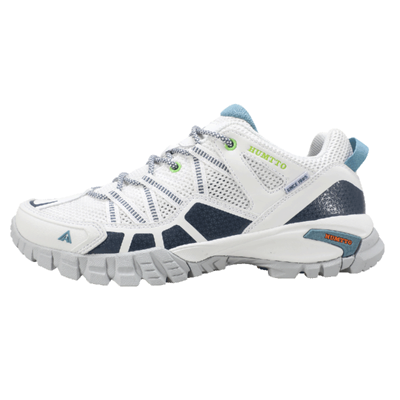 HUMTTO Summer Mesh Breathable Hiking Shoes, Large Perforated Breathable Mesh Men's Outdoor Casual Trekking Shoes, White/light Blue, Size 43