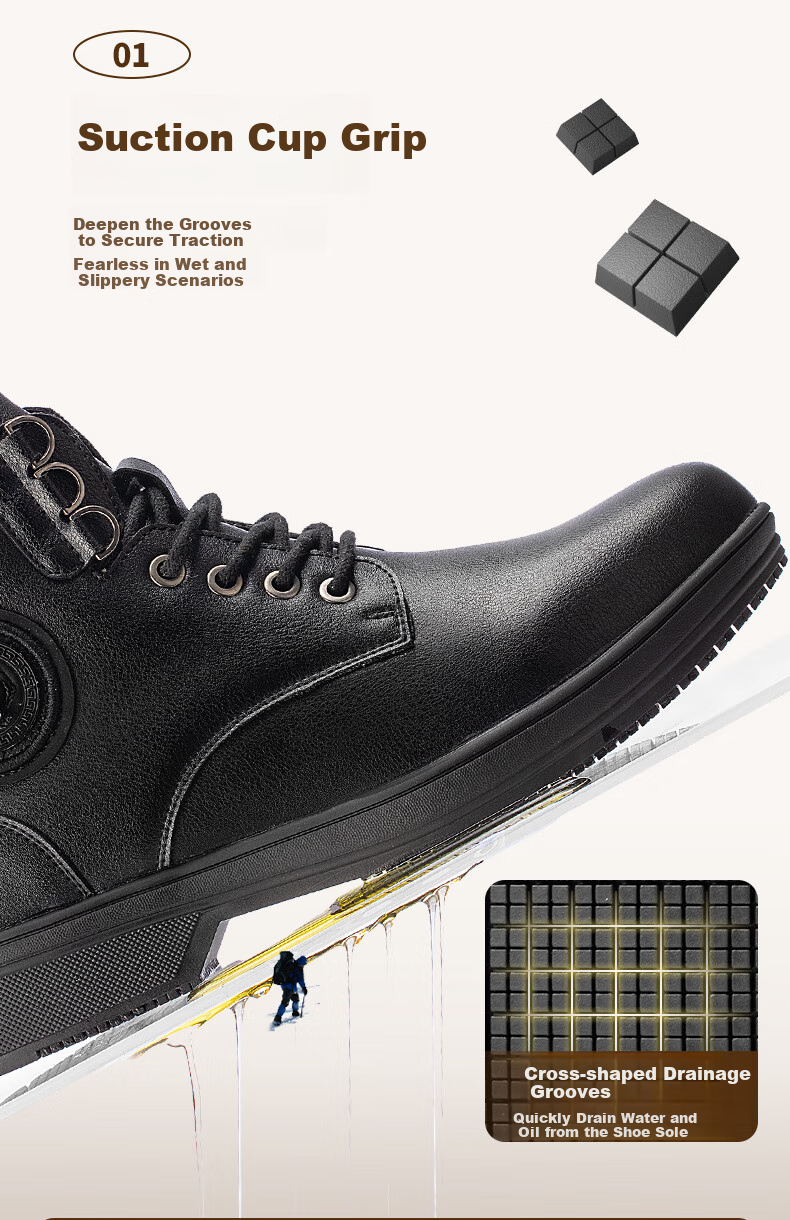 Chuwang Chef Shoes for Men, Non-Slip, Waterproof, Oil-Resistant, Black Mid-Top Kitchen Work Shoes, Stylish Martin Boots C5006, Black, Size 42 5