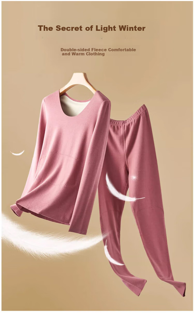 LangSha Ladies Thermal Underwear Set, Wool And Silk, Waist Protection, Knee Protection, Back Protection, Fleece-Lined, Thickened, Autumn And Winter Base Layer, Autumn Top And Pants 11