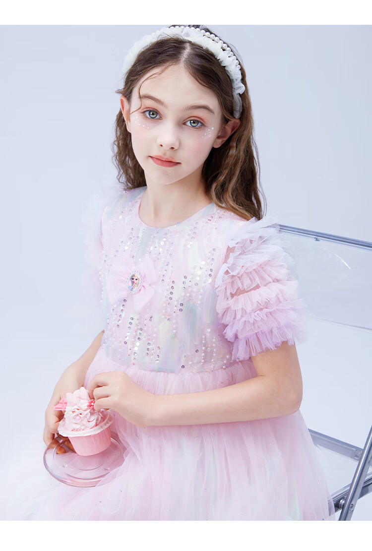 Disney Elsa Princess Girls Summer Dress Children's Tulle Skirt Pink Size 120 4