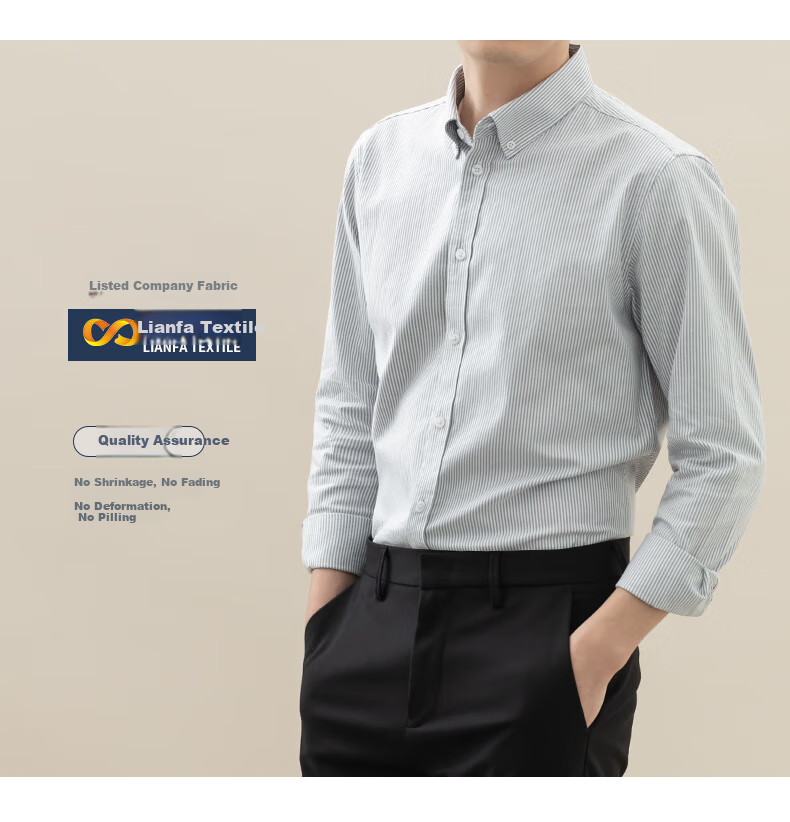 BLACKMONDAY [Combed Cotton] Pure Cotton Oxford Long-Sleeve Shirt for Men, All-Cotton Vertical Striped Wrinkle-Resistant Business Casual Shirt 6
