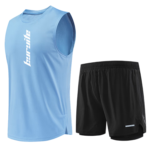 BURUITE Men's Running Sports Set Ice Silk Vest T-Shirt Quick-Dry Loose Marathon Track and Field Training Fitness Shorts