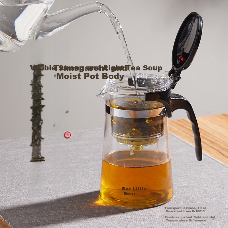 Bear Glass Teapot, Tea Infuser Pot, Heat-Resistant Borosilicate Glass Tea Set with Large Capacity And Separate Tea Compartment