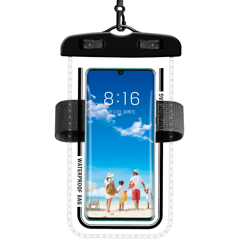 Ansairui Waterproof Phone Case, Touchscreen Compatible Rainproof Pouch with Lanyard, Food Delivery And Express Protection Cover, Black, 7S00039