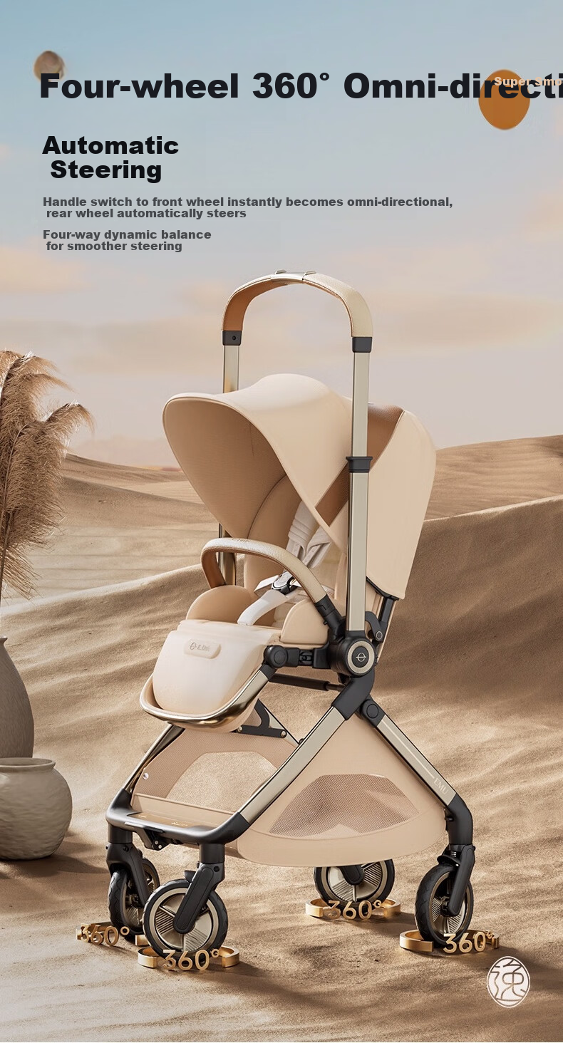 Elittile Baby Stroller 0-3 Years Foldable Reclining Shock Absorption High Landscape Baby Pram EMUpro Moonflower Blue 8