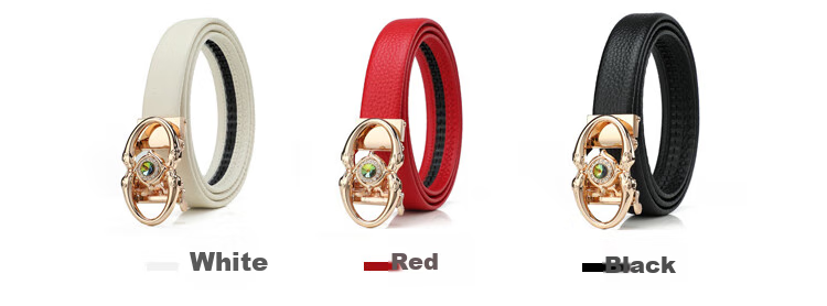 CROCODILE Zodiac Year Water Diamond Women's Automatic Buckle Leather Belt, Business Top-Grain Cowhide Belt, Women's Birthday Gift, 12706 Red 2