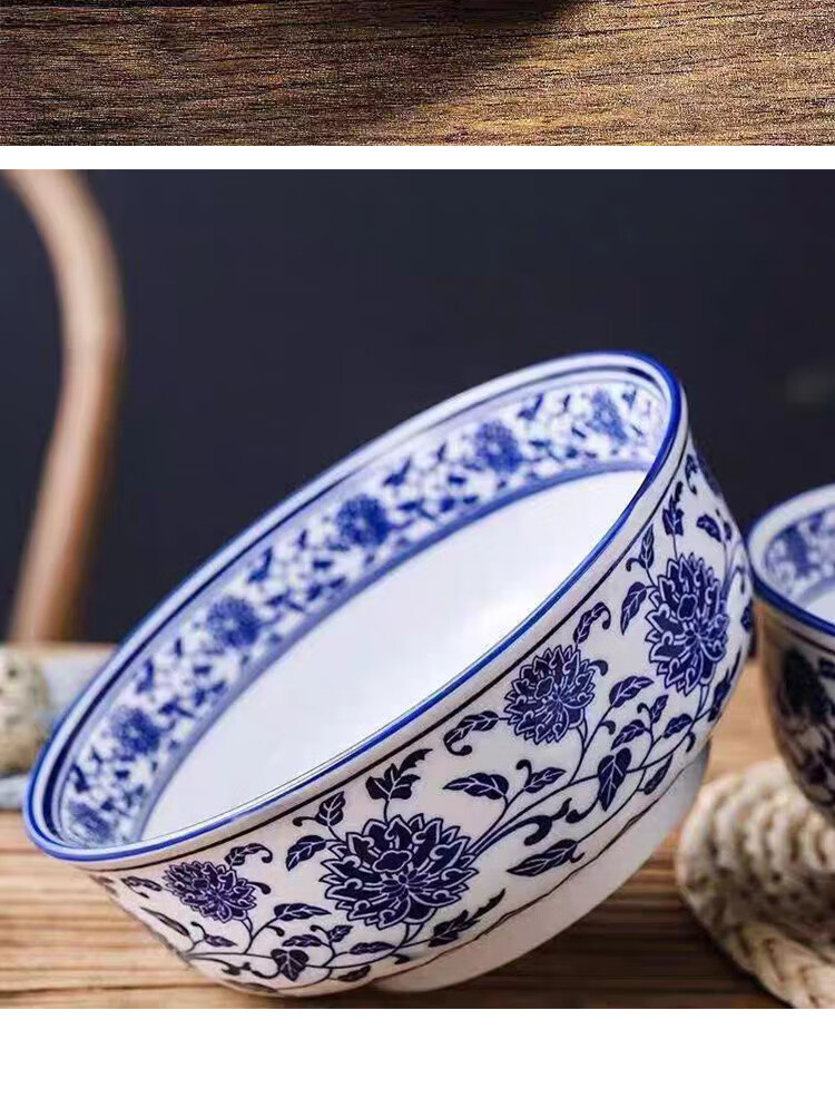 Chuanqi Blue And White Porcelain Noodle Bowl, 7-Inch Underglaze Ceramic Soup Bowl, Wide-Mouth Large Bowl for Ramen And Noodles, Tableware 8