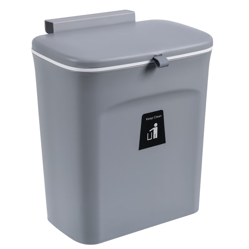 Zhailishi Kitchen Trash Can with Flip Lid, 9L White, Cabinet Door Wall-Mounted Garbage Bin for Bathroom And Living Room, Hanging Bi