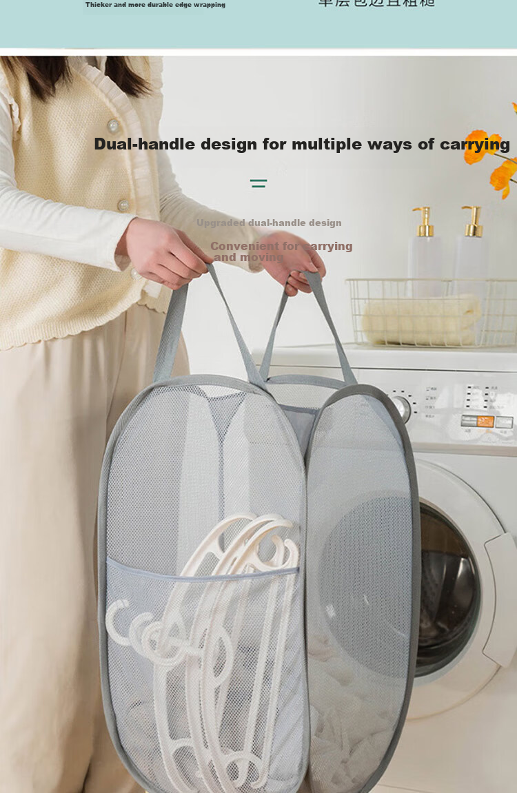 MENGTING Foldable Laundry Hamper, Household Dirty Clothes Storage Basket with Handle, Gray Large Capacity Fabric Laundry Bi 4