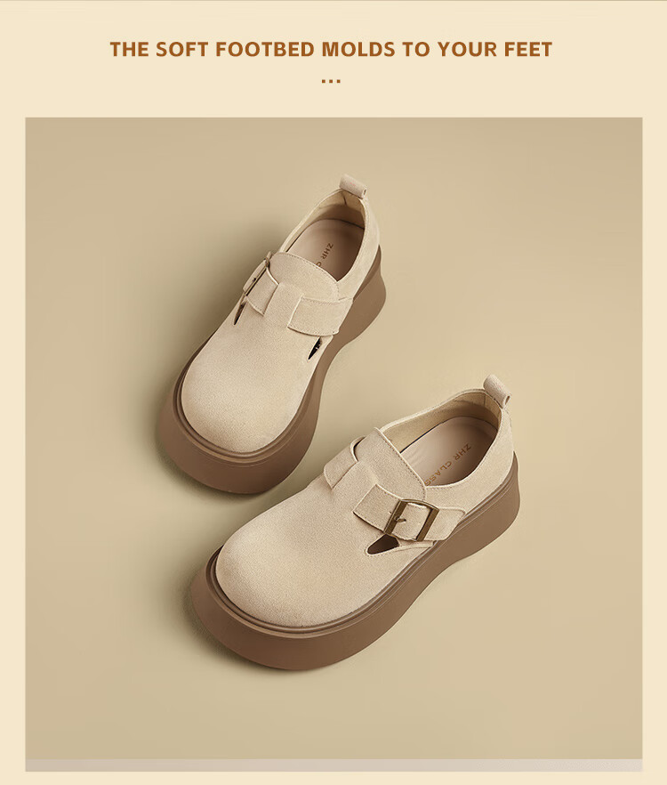 ZHR Retro Birkenstock-Style Shoes for Women, Thick-Soled Height-Increasing Full-Coverage Casual Shoes, Versatile Slip-On Flats AB67F Khaki 39 15