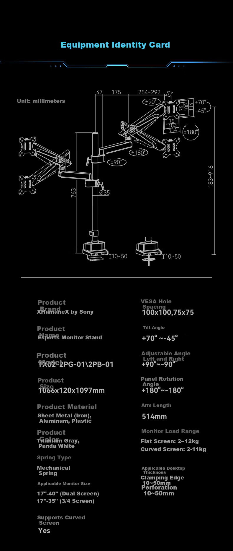HUMANEX Monitor Stand Upgraded Version, Computer Display Gaming Mechanical Arm Desktop Monitor Height Adjustable Stand, Compatible with 17-35 Inch Yinshi Stand TX02-P2W 15