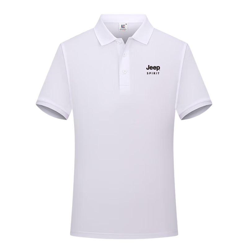 JEEP SPIRIT Short-Sleeve T-Shirt for Men, Breathable Summer Polo Shirt with Collar, Quick-Dry Ice Silk Casual Sports Top, White 2XL