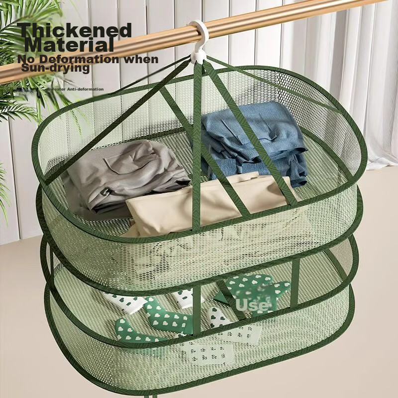 MENGTING Thickened Clothes Drying Rack, Large Size for Socks And Sweaters, Flat-Laying Drying Basket for Woolen Garments, 77cm Double-Layer