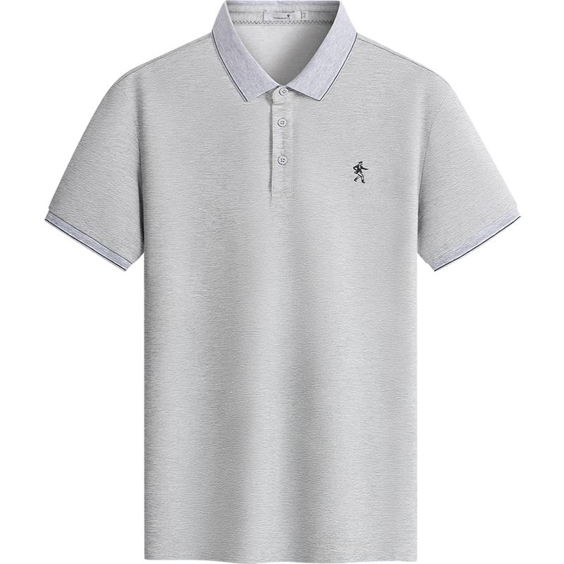 DANCING WOLVES [7A Antibacterial 2A Anti-Mite] Summer Cool-Feeling Non-Shrinking Collar Men's Short-Sleeve POLO, 004 Floral Gray, 2XL(185)