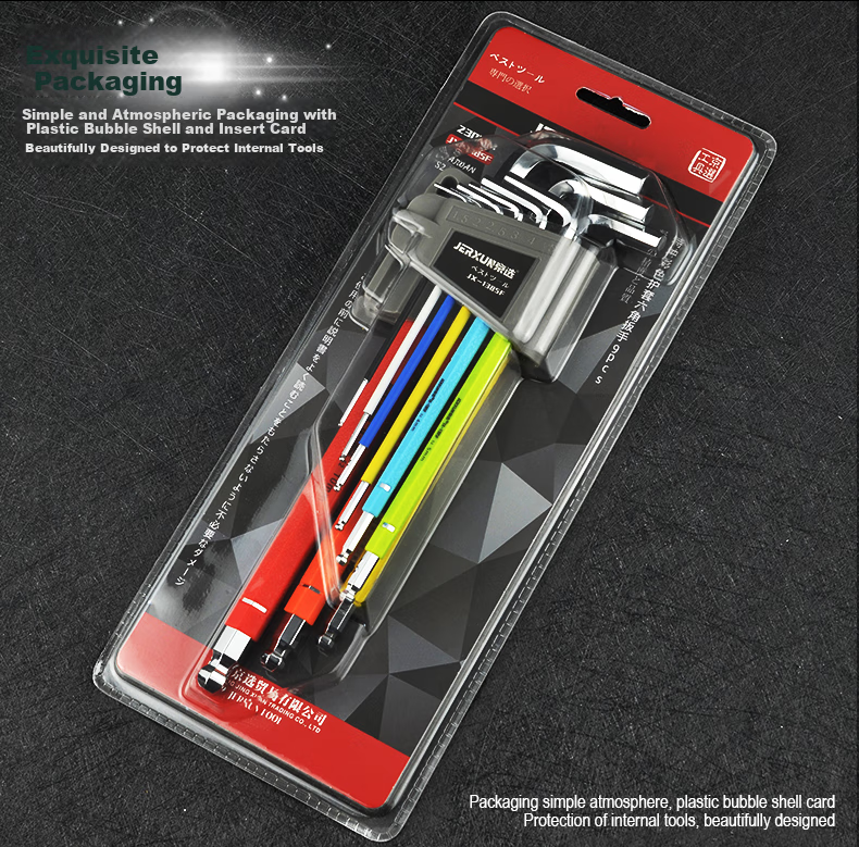 JERXUN Colorful Hex Key Set, 9 Pieces, L-Shaped Extended Ball-End And Flat-End Hex Screwdriver, Metric Wrench 10