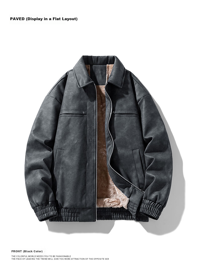 JEEP SPIRIT Jacket, Autumn And Winter New Style Men's Leather Coat, American Trendy Retro Fleece-Lined Thickened Outerwear, Brown, Size L 8