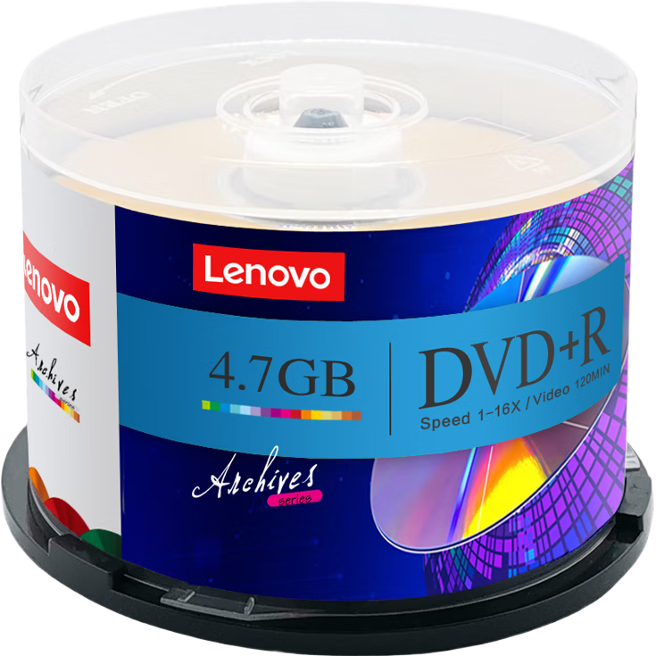 Lenovo DVD+R Discs, 16x Speed, 4.7GB Capacity, Archive Series, 50 Pieces in A Barrel, Blank Optical Discs