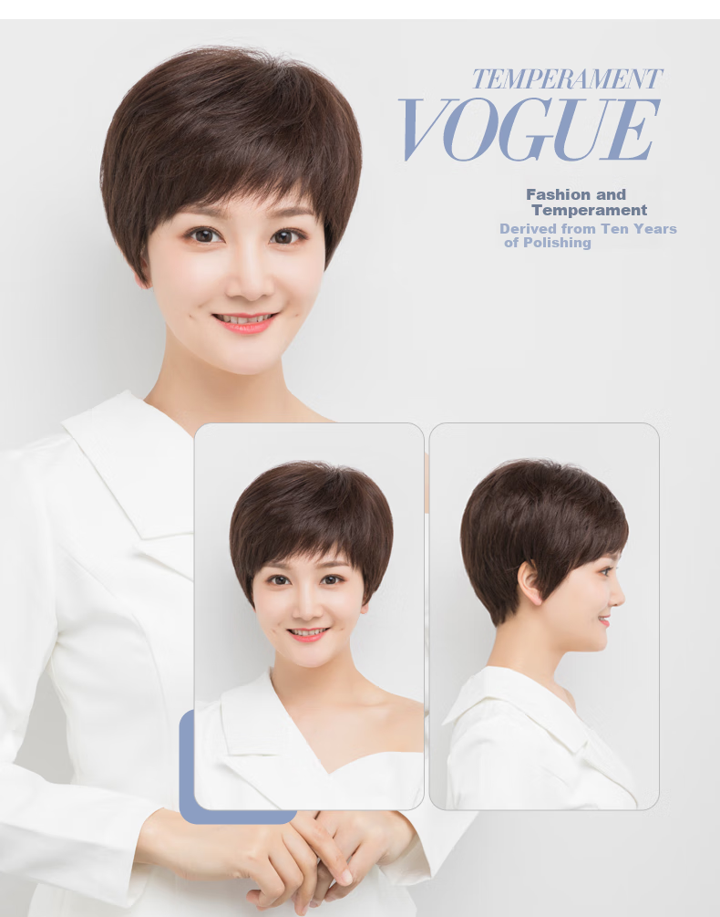 Baisitang Women's Short Wig, Real Hair, Middle-Aged And Elderly Mom Style, Natural Full Head Cover, Human Hair, Short Straight Hair, for 50-Year Covering Gray Hair 6