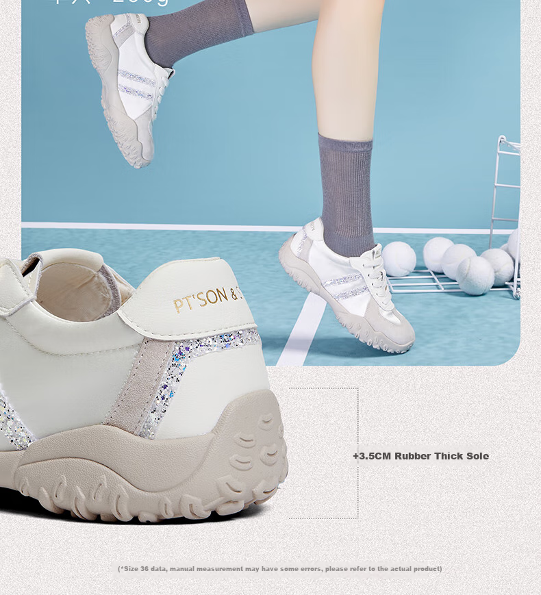PT'SON Women's Casual Training Shoes, Comfortable Versatile Forrest Gump Style Sneakers with Thick Soles for Height Increase, Fall 2026, Beige, Size 36 11