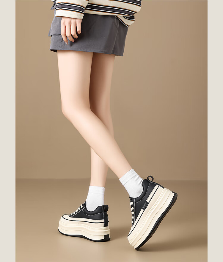 ZHR Women's Platform Shoes with Thick Soles And Hidden Heel Lift, Versatile Casual White Sneakers for Commuting, G737 Beige And Black, Size 38 8