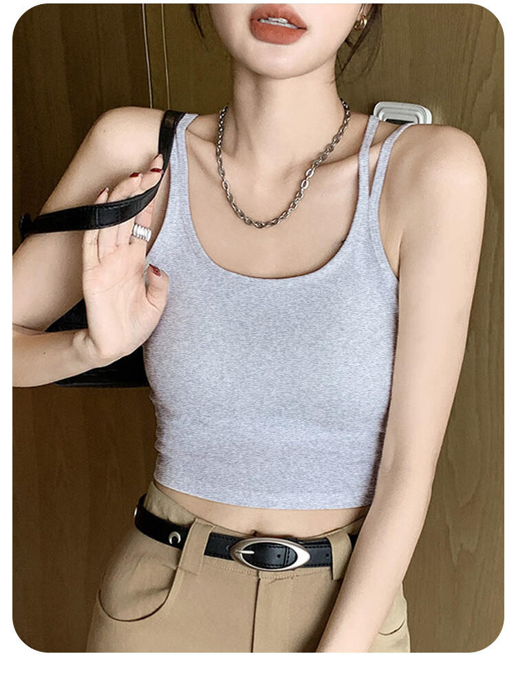 MiiOW Women's Camisole Tank Top, Inner And Outer Wear, Beautiful Back Bra, Integrated with Chest Pads, Sleeveless Undershirt, Gray, M 10