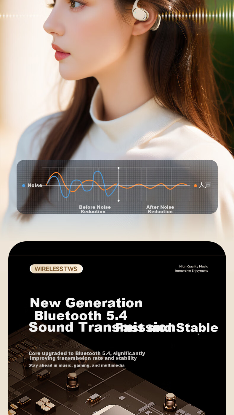 Zhigao Bluetooth Headphones, Bone Conduction Concept, IPX4 Waterproof, ENC Calling Noise Reduction, Open-Ear Non-In Sports Running Earphones 4