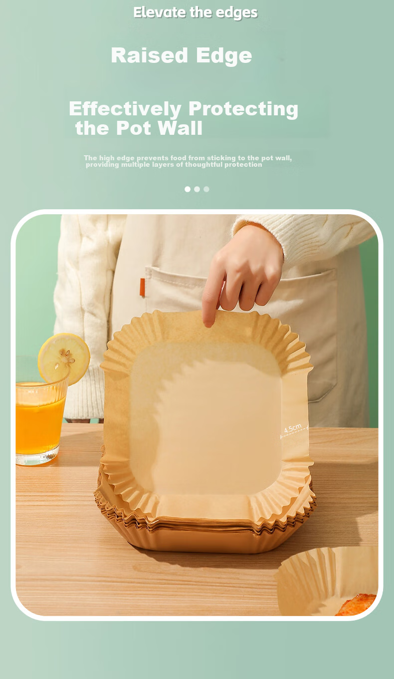 Jieribang Air Fryer Paper, Square Shape, 120 Sheets, Food-Grade Paper Tray for Barbecue And Baking, Thick Oil-Absorbing Paper Mat for Home Use 4