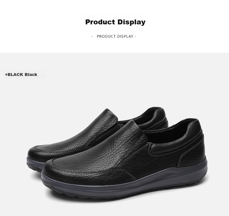 Goldlion Men's Shoes, Business Casual Leather Shoes, Lightweight Comfortable Slip-On Loafers, G527320280AAB, Black, Size 44 12