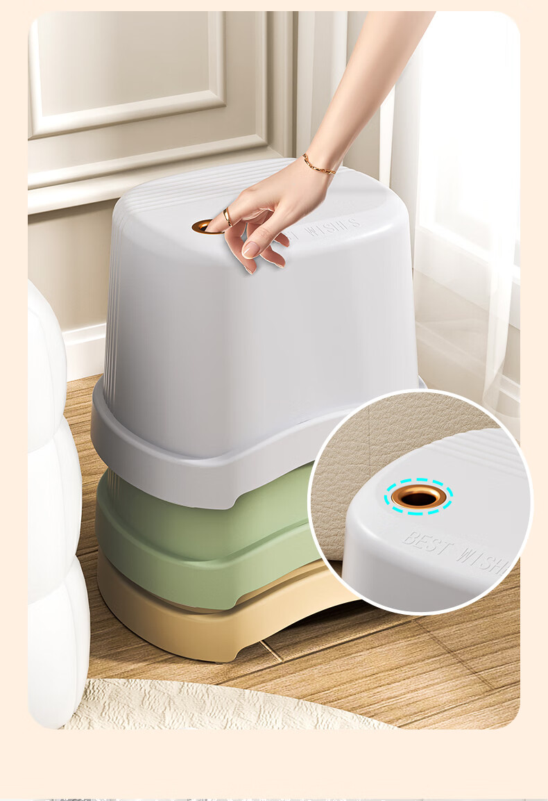 Baicaoyuan Small Plastic Stool, Thickened Children's Non-Slip Bath Stool, Living Room And Bathroom Low Stool for Home Use 11