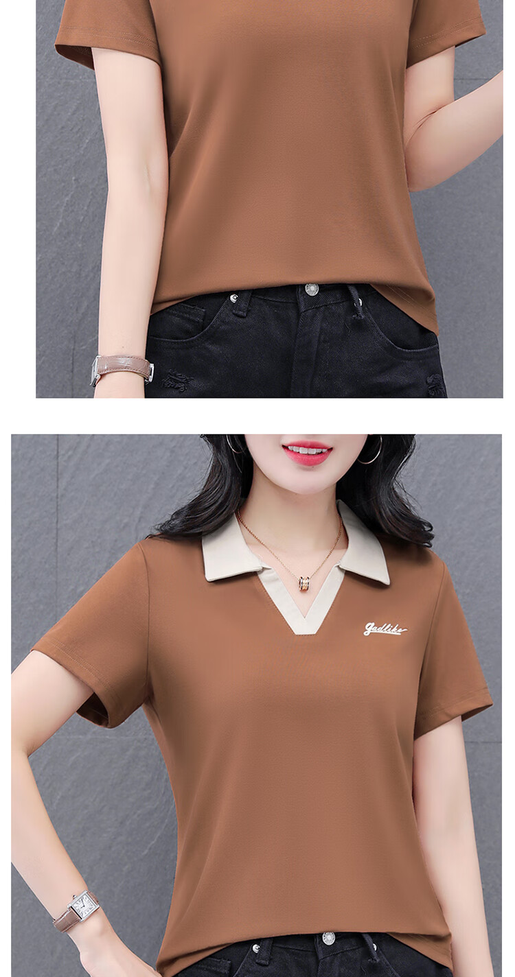 Woodpecker Women's Short Sleeve Polo Shirt Summer Ice Silk Slim Fit Breathable Sports Top Black M 11