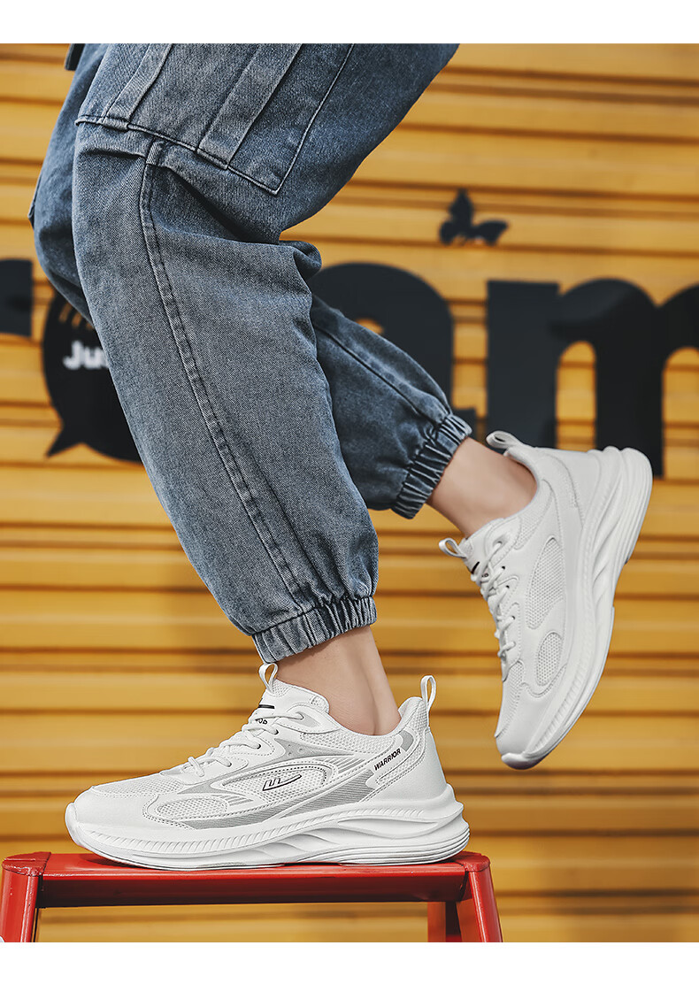 Warrior Official Men's Sports Shoes 2026 Summer New Thick Sole Breathable Casual Shoes White Light Gray Size 41 18