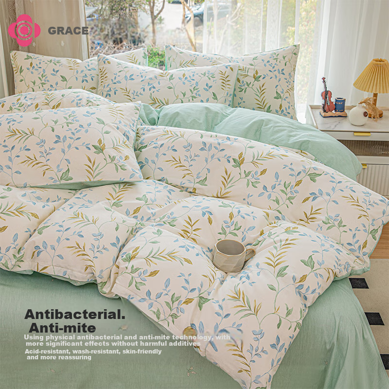 Grace Pure Cotton Class A 7A Antibacterial Duvet Cover, 100% Cotton Printed Double Bedding, Green Fairy Tale, 220*240cm