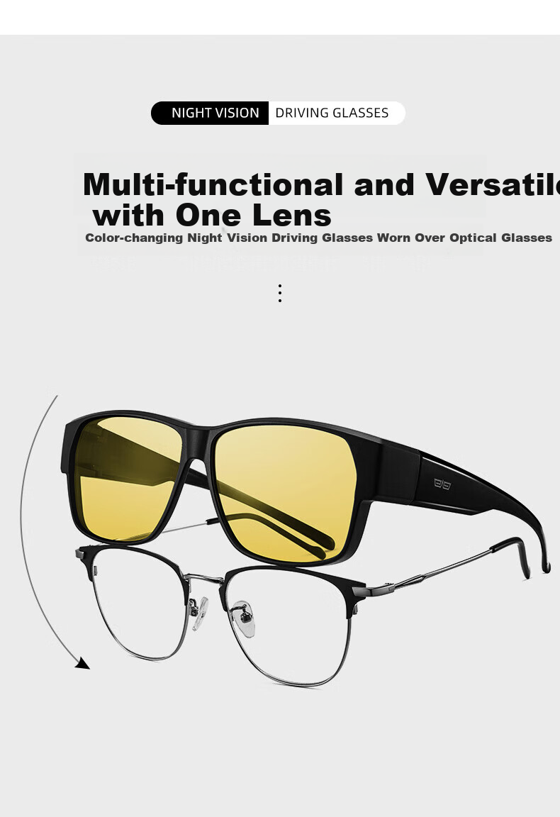 CAPONI Night Vision Glasses for Driving, Sunglasses for Nearsightedness, Unisex Day And Night Color-Changing Sunglasses, Anti-Glare for High Beam Light 3
