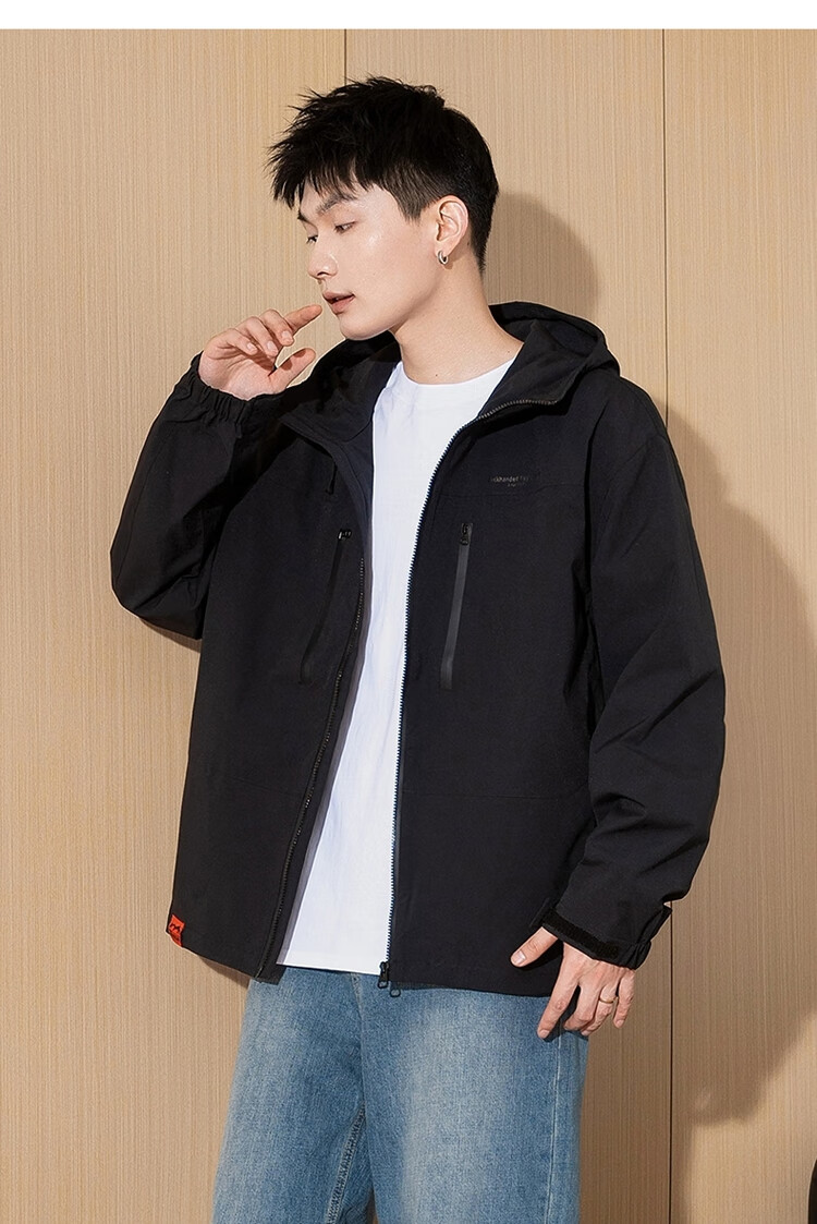 TonLion 2025 Spring Men's Hooded Front Chest Print Workwear Jacket, Black, M 8