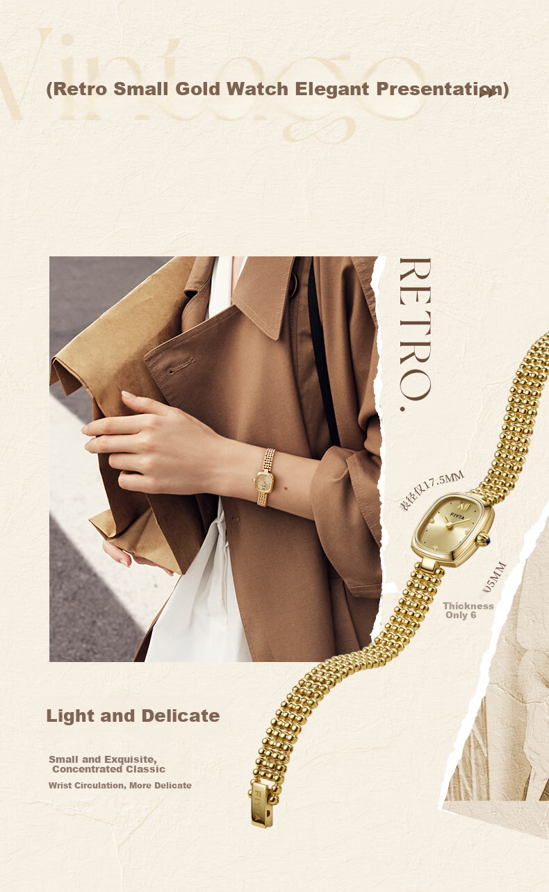FIYTA "Little Gold Watch" Gold Dial Round Bead Chain Women's Watch with Pearl Bracelet Gift Box Set Birthday Holiday Present for Girlfriend 1